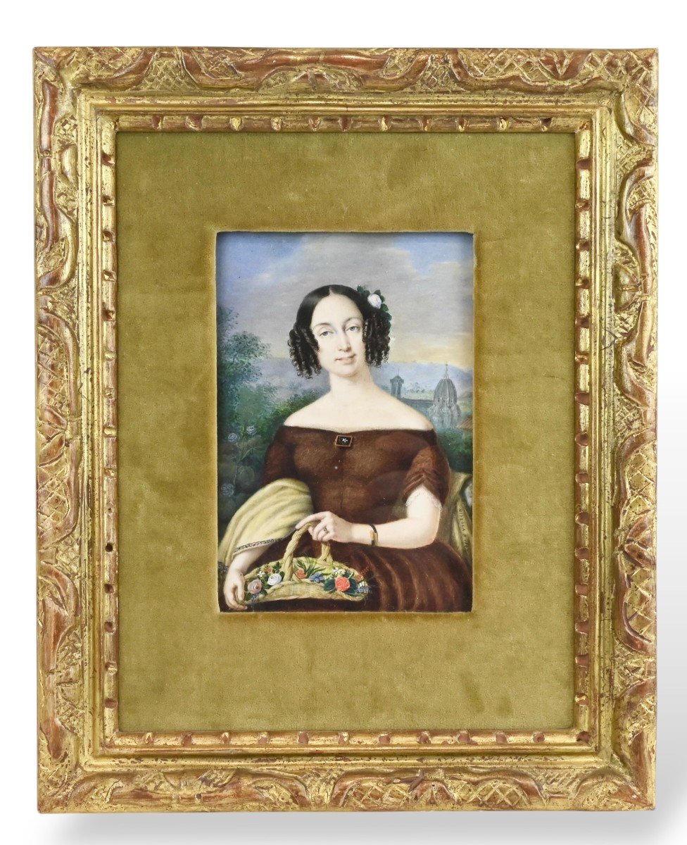 P. Nizzola - Miniature, Portrait d'Une Femme - Italie Première Moitié Du 19e Siècle